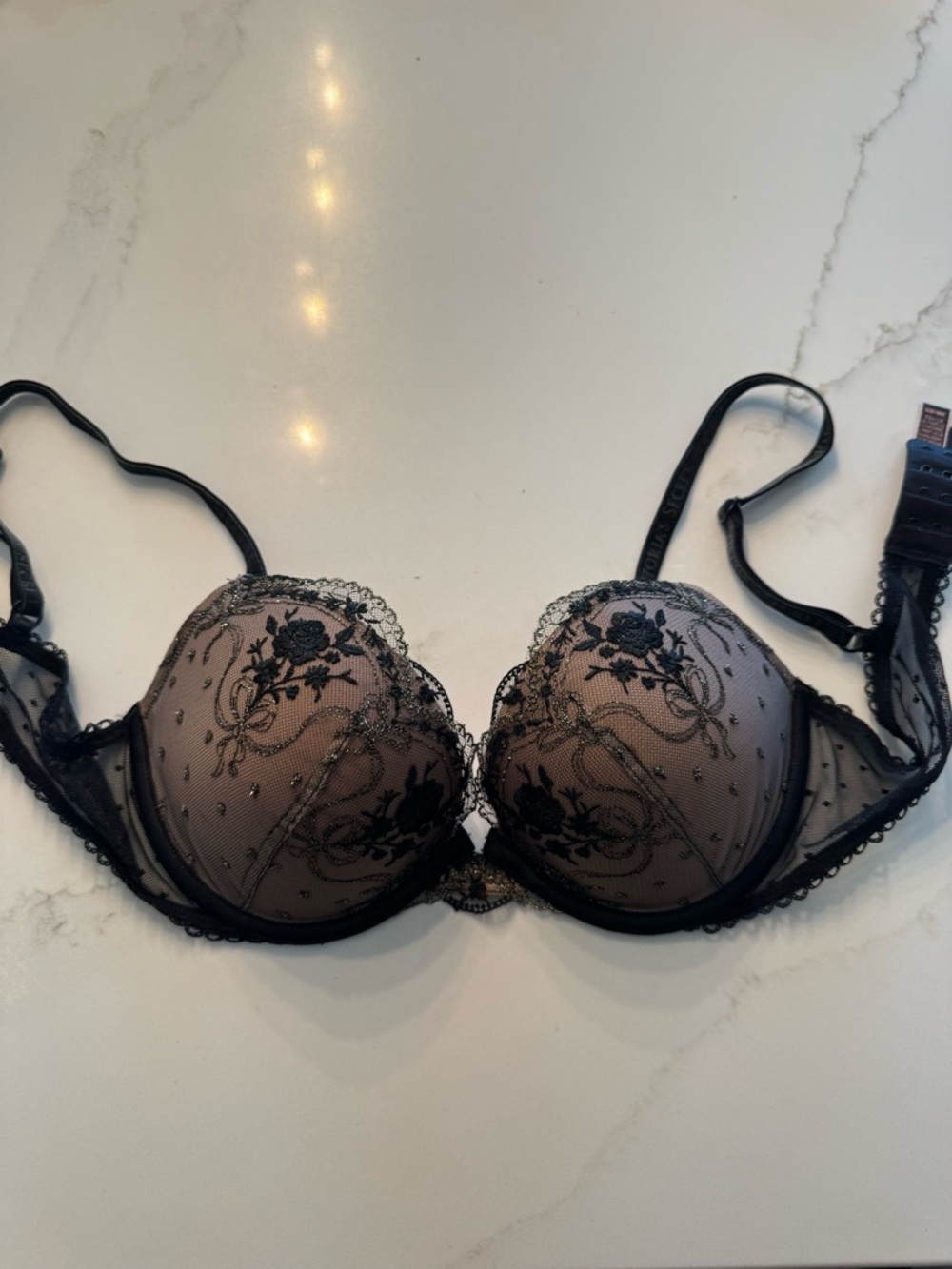 Victoria's Secret Black Sheer Embroidered Push-Up Bra